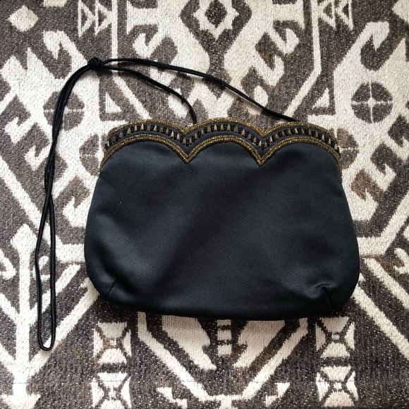 Genie Black Evening Bag with Black & Gold Scallop Beading - OS - Picture 7 of 8